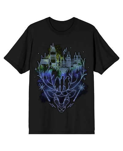 Harry Potter Men's Hogwarts Patronus Line Art Black T-shirt-Medium