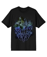 Harry Potter Men's Hogwarts Patronus Line Art Black T-shirt-Medium