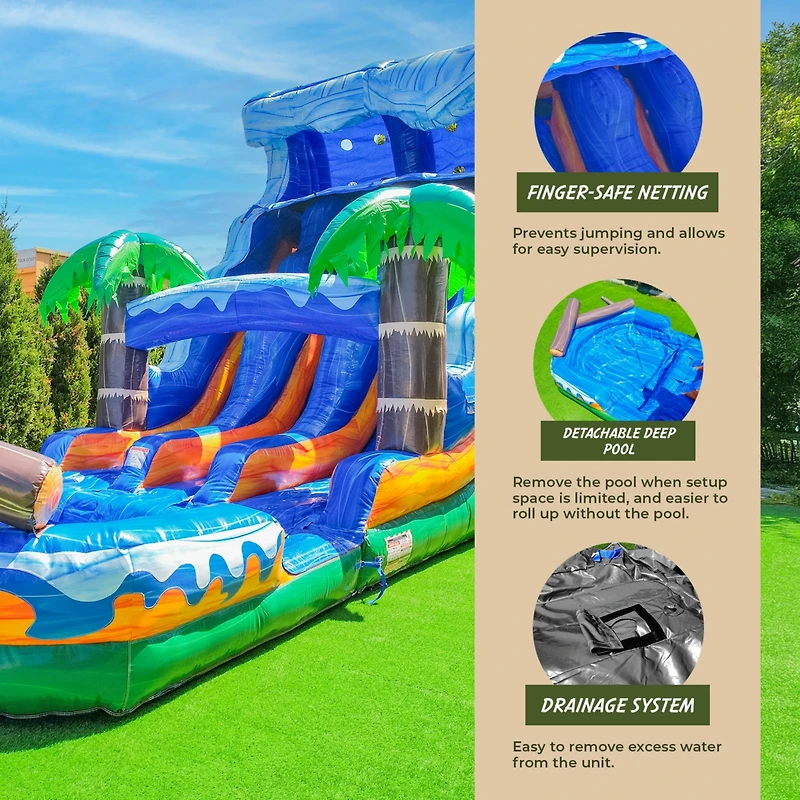 Xjump 17 Tall Jungle Falls Inflatable Dual Lane Water Slide with Detachable Pool, Tall Seating Height, Commercial Grade, Pvc Vinyl, Outdoor Backyard,