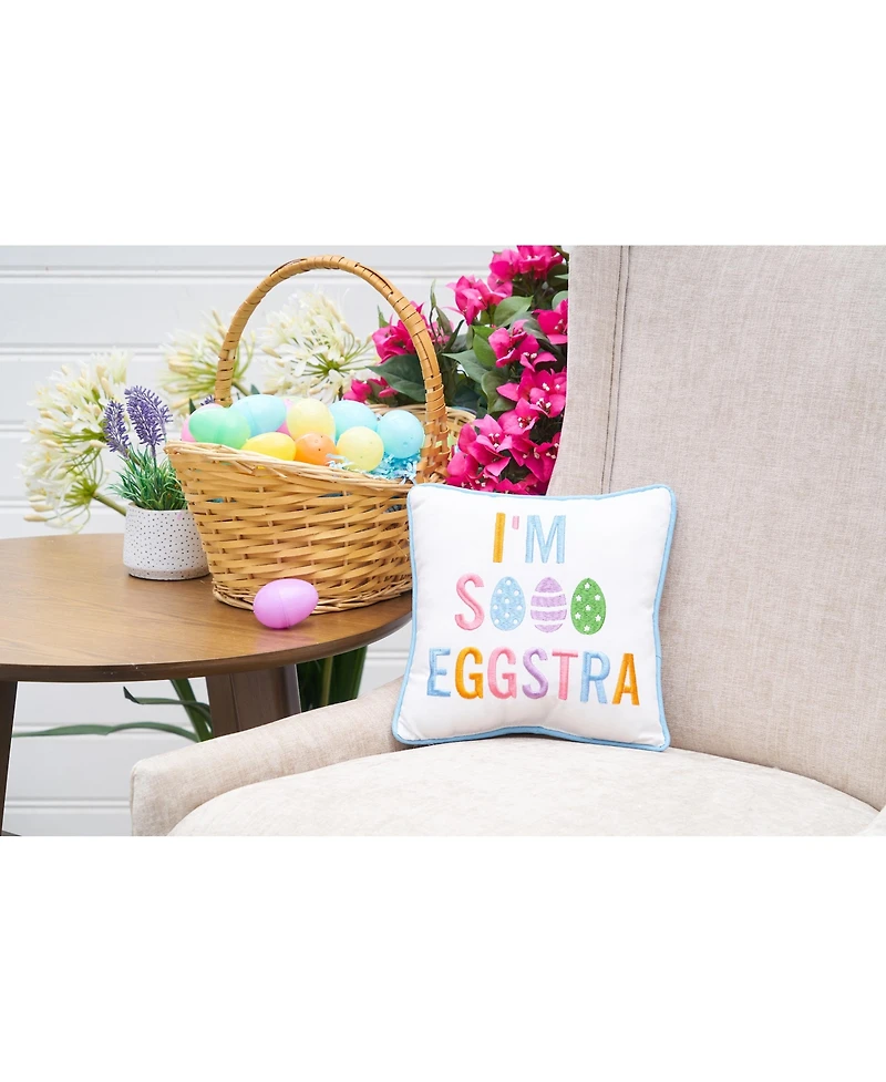 10" x 10" Eggstra Embroidered Small/Petite Spring Easter Themed Accent Throw Pillow