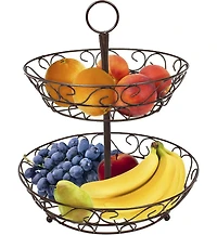 Sorbus 2-Tier Metal Countertop Fruit Basket & Bowl Stand - Stylish Storage for Kitchen & Dining - Bronze