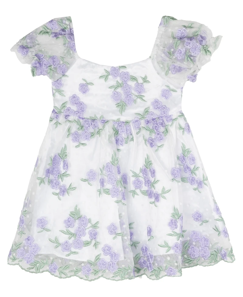 Rare Editions Baby Girls Floral Embroidered Mesh Social Dress