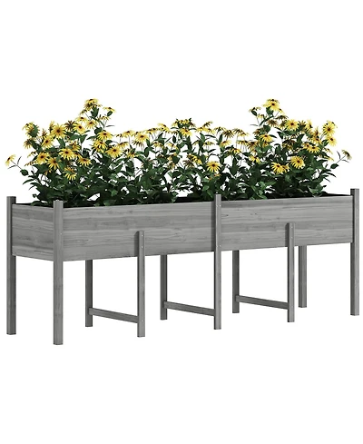 Outsunny Extra Large Wooden Planter Box with Legs & Drain Holes, Natural
