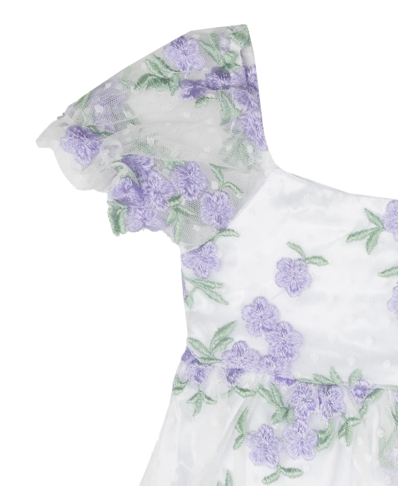 Rare Editions Baby Girls Floral Embroidered Mesh Social Dress
