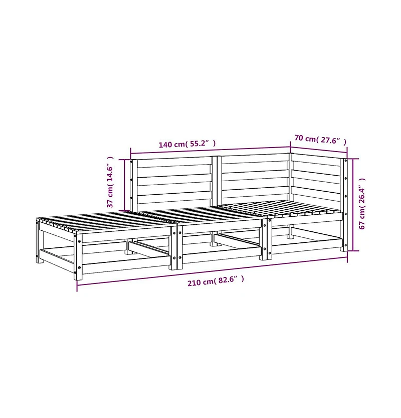 Patio Sofa with Footstool 2-Seater Wax Brown Solid Wood Pine