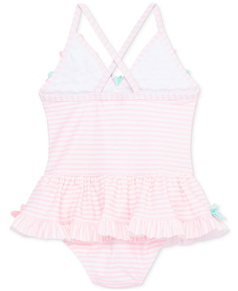 Little Me Baby Girls Floral-Trim Striped One-Piece Swimsuit