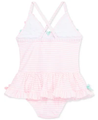 Little Me Baby Girls Floral-Trim Striped One-Piece Swimsuit