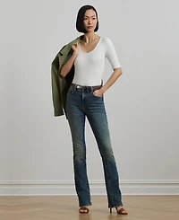 Lauren Ralph Women's Rib-Knit Cotton-Blend Elbow-Sleeve Tee