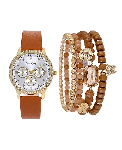Jessica Carlyle Women's Brown Polyurethane Leather Analog Watch, 38mm
