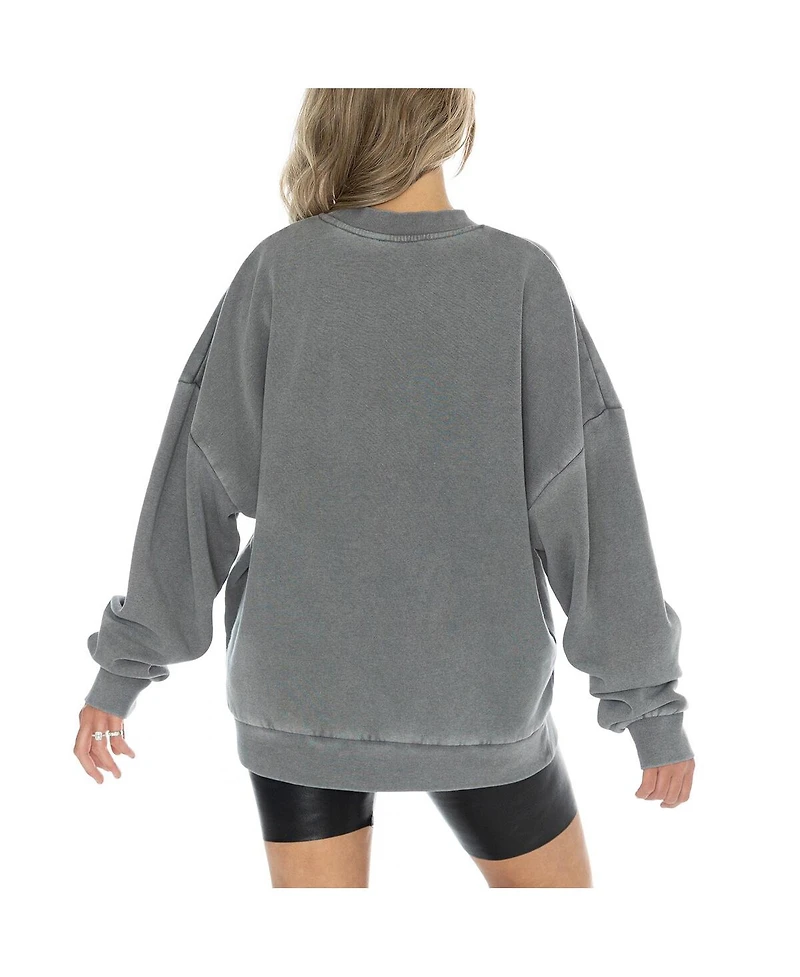 Gameday Couture Women's Gray Denver Broncos Vintage Wash Oversized Crewneck Fleece Pullover