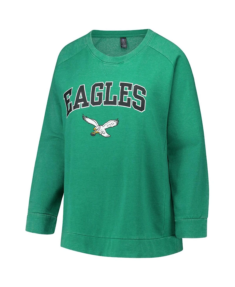 Profile Women's Kelly Green Philadelphia Eagles Acid Wash Raglan Pullover Sweatshirt