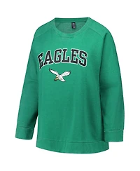 Profile Women's Kelly Green Philadelphia Eagles Acid Wash Raglan Pullover Sweatshirt