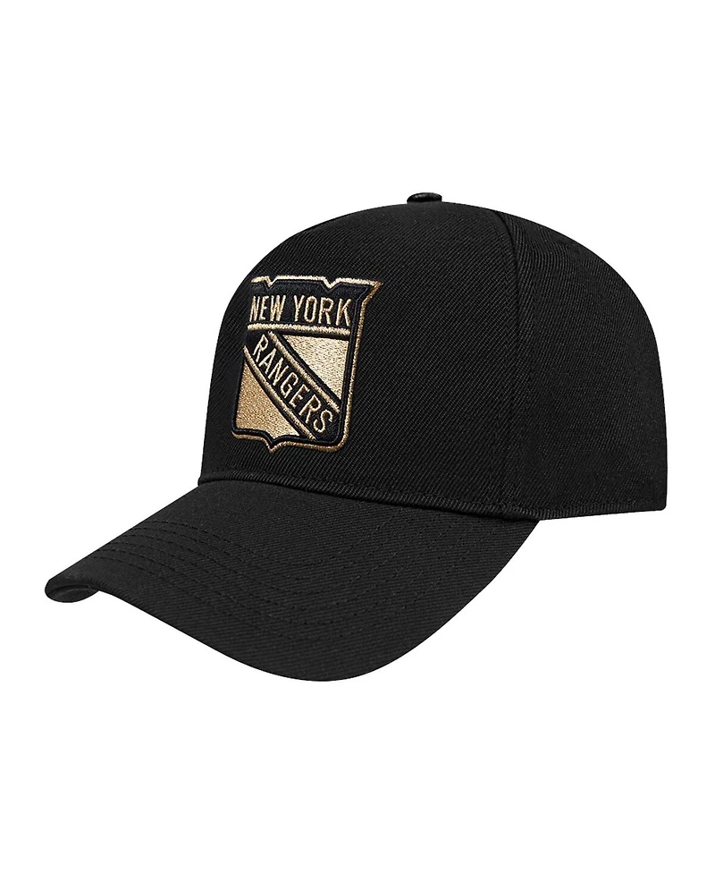 Pro Standard Men's Black New York Rangers Metallic Logo Pinch Front Adjustable Hat