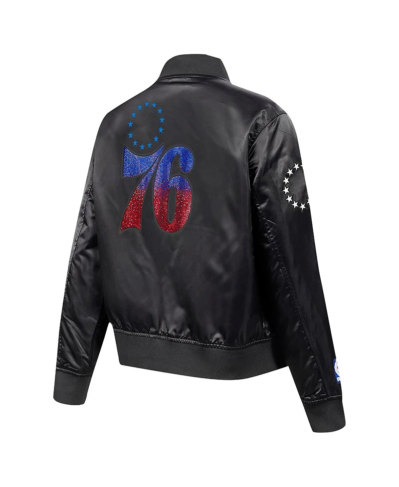 Pro Standard Women's Black Philadelphia 76ers Jeweled Satin Full-Snap Jacket