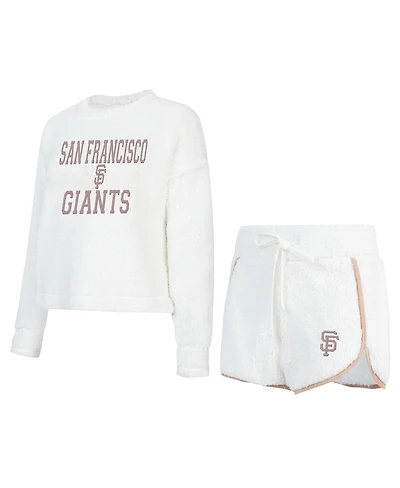 Concepts Sport Women's White San Francisco Giants Painter Sherpa Long Sleeve T-Shirt Short Set