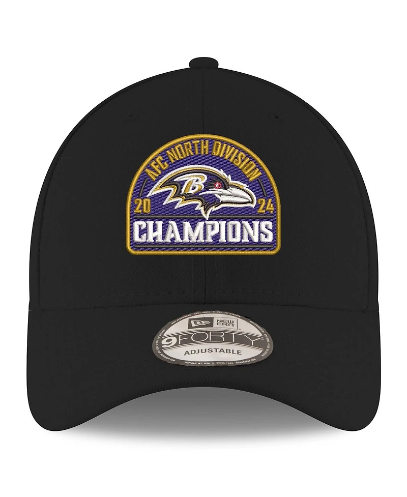 New Era Men's Black Baltimore Ravens 2024 Afc North Division Champions 9FORTY Adjustable Hat