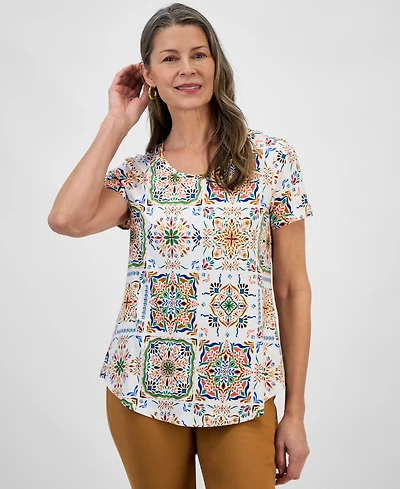 Jm Collection Petite Printed Short-Sleeve Top, Exclusively at Macy's