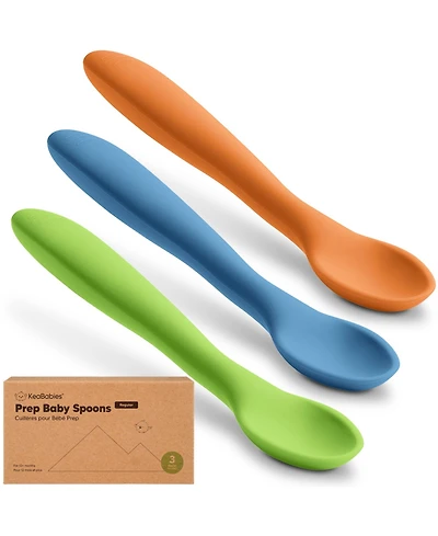 KeaBabies 3-Pack Prep Baby Spoons, Silicone Utensils for Self Feeding 6-24 Months, All Stages Set, Blw Toddler Spoons