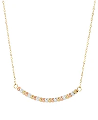 Textured Bead Curved Bar 17" Collar Necklace in 14K Tricolor Gold