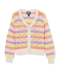 Lands' End Girls Button Front Pointelle Knit Cardigan