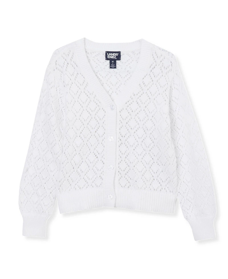 Lands' End Girls Button Front Pointelle Knit Cardigan