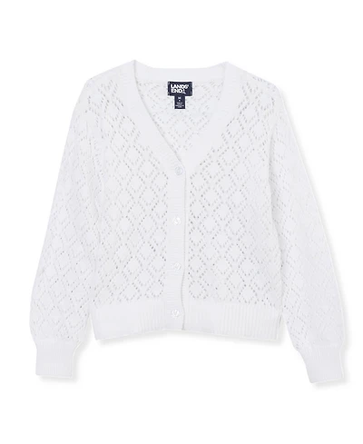 Lands' End Girls Button Front Pointelle Knit Cardigan