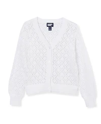 Lands' End Girls Button Front Pointelle Knit Cardigan