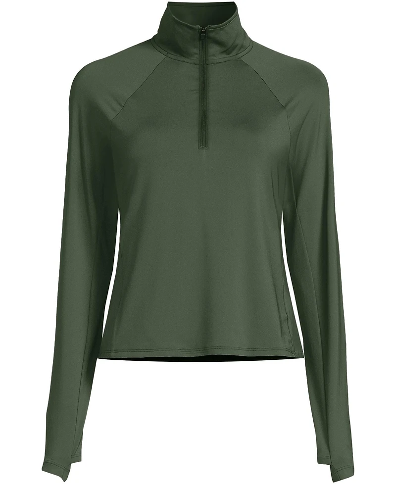 Lands' End Women's Long SunShade Upf 50 Sleeve Quarter Zip Rash Guard