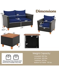 Gymax 4 Pcs Wicker Patio Furniture Set w/ Removable Cushions Storage Coffee Table