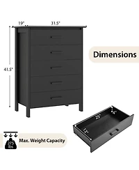 Modern 5-Drawer Chest Dresser for Bedroom or Entryway Storage and Organization