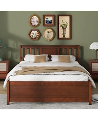 Wooden Platform Bed with Headboard and Slat Support