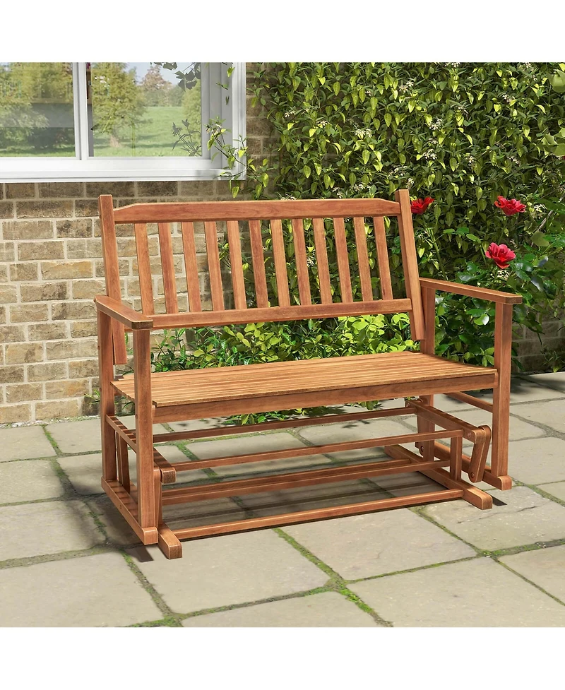 Patio Glider Loveseat Chair Swing Rocking Bench with Slatted Seat & Curved Backrest