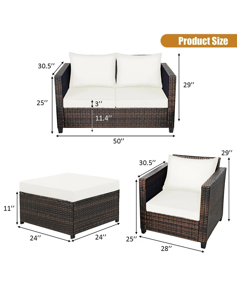 5 Pieces Patio Cushioned Rattan Furniture Set