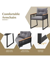 Gymax 3 Pcs Patio Furniture Set Pe Rattan Wicker Chairs w/ 2 Tier Coffee Table Soft Back