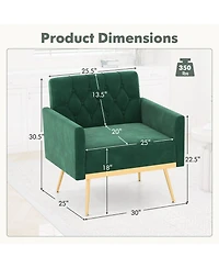 Modern Velvet Accent Chair with Button Tufted Back Metal Legs and Adjustable Foot Pads
