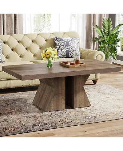Tribesigns Wood Coffee Table, 47-Inch Rectangular Center Table with Thick Wooden Base