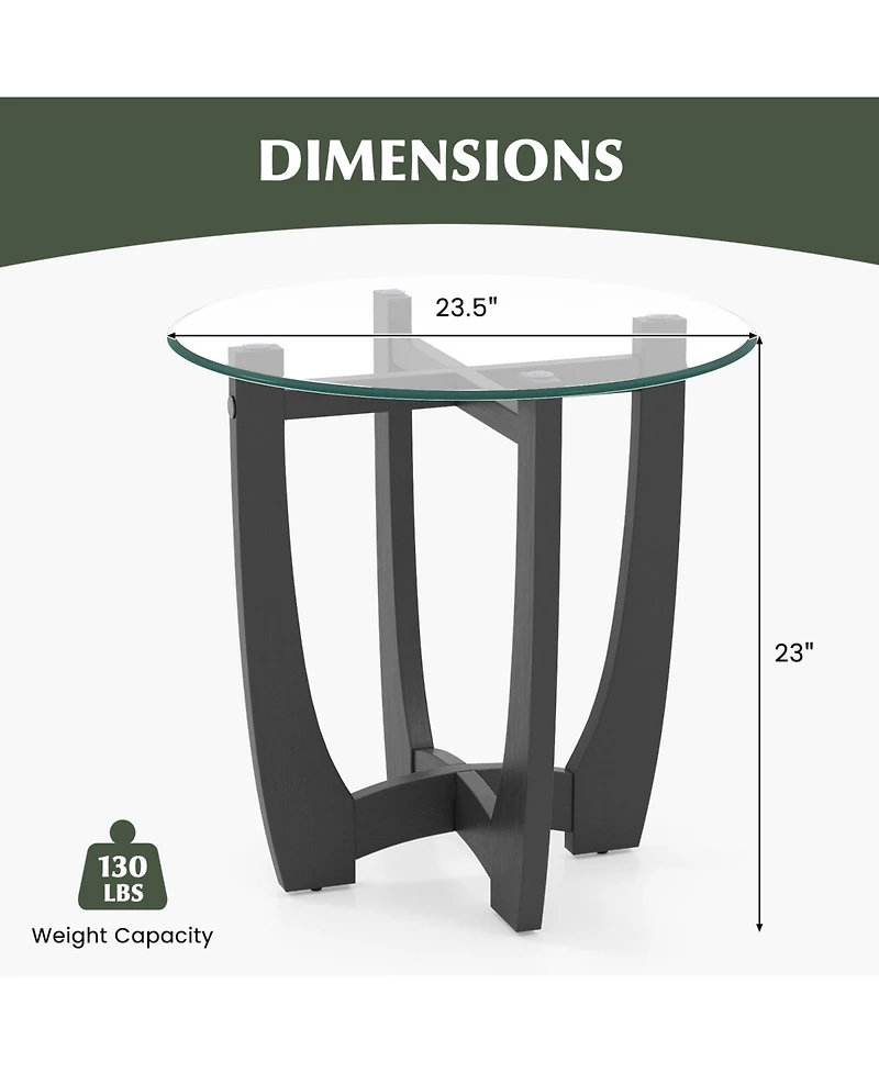 Round End Side Table with Tempered Glass Tabletop