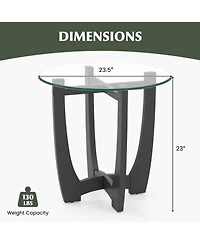 Round End Side Table with Tempered Glass Tabletop