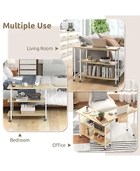 Rotating Sofa Side Table with 2-Tier Storage Shelves for Space-Saving Organization