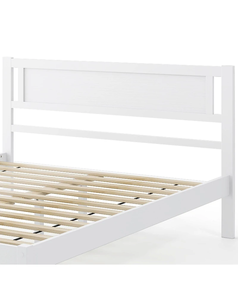 Wood Bed Frame with Headboard and Sturdy Wooden Slat Support for Mattress