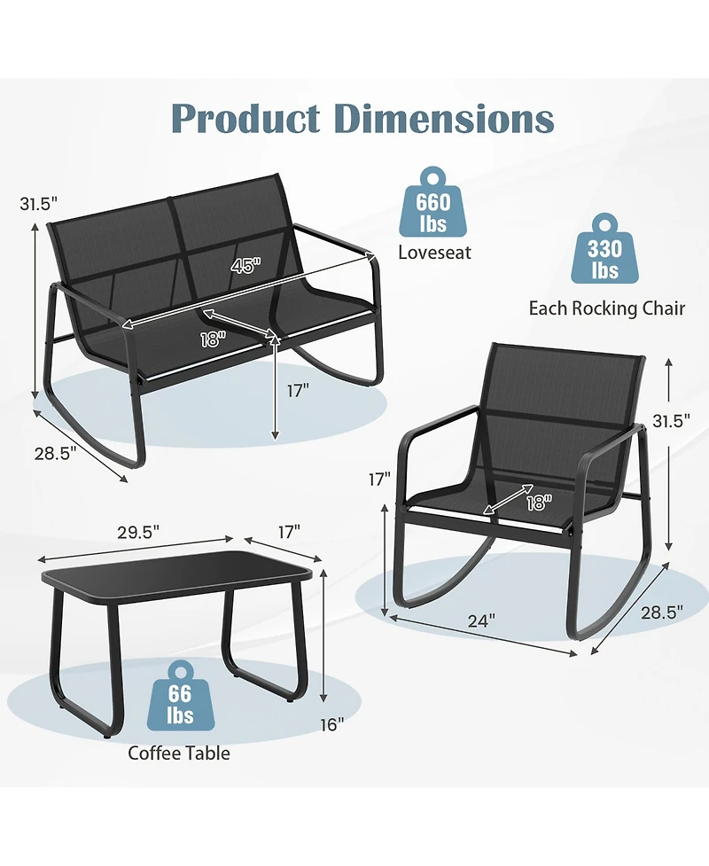 Gymax 8 Pcs Rocking Bistro Set Patio Furniture Set w/ Loveseat Rocking Chairs & Coffee Table
