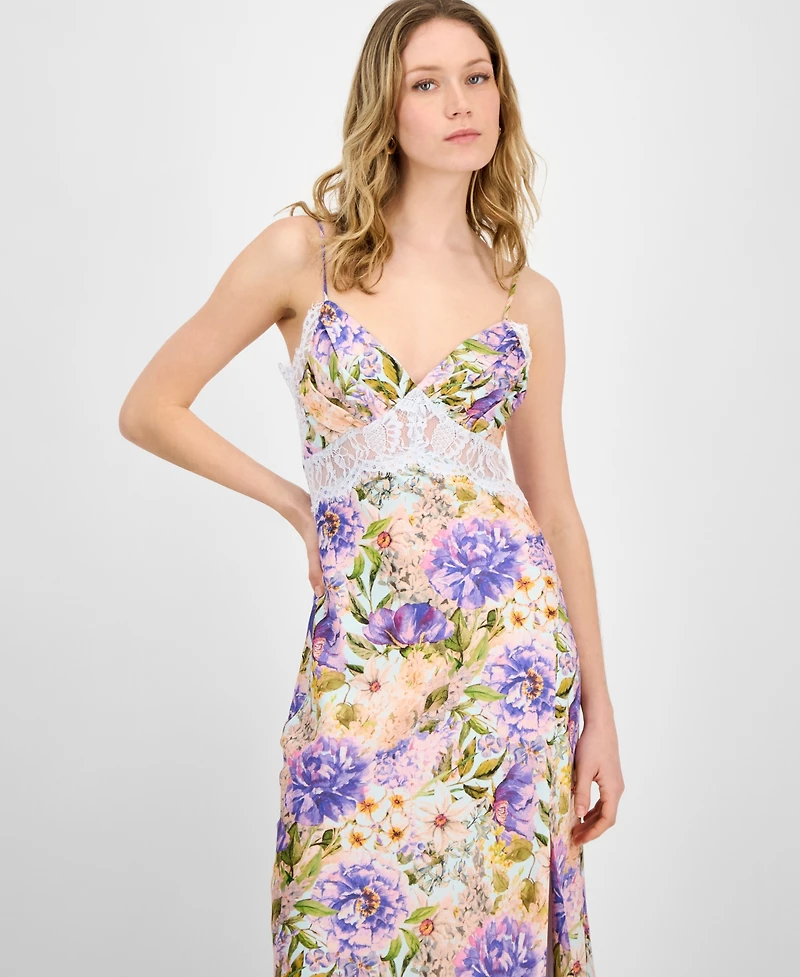 Astr the Label Women's Ivanna Floral Lace-Trim Sweetheart Maxi Dress