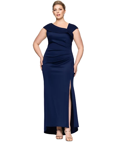 Xscape Plus Size Asymmetric Evening Gown