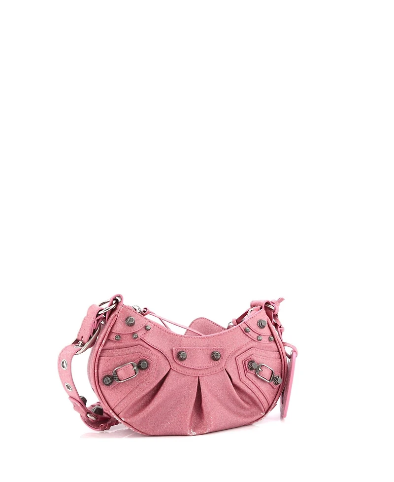 Pre-Owned Balenciaga Xs Le Cagole Giant Studs Shoulder Bag Glitter Leather