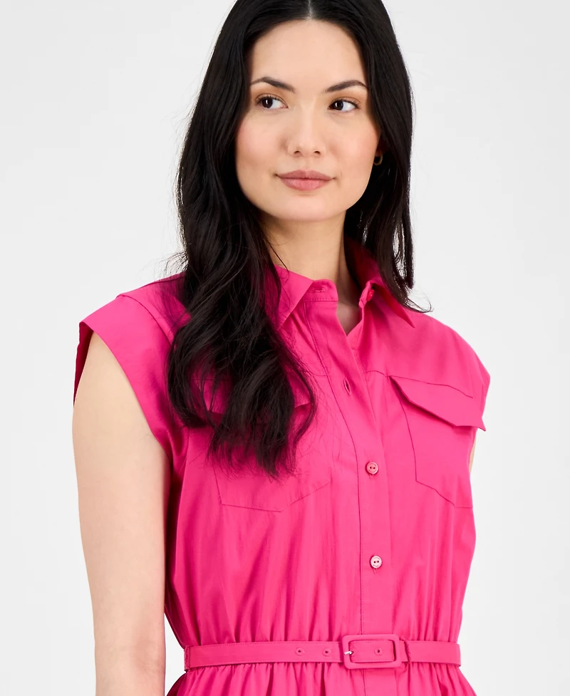 T Tahari Women's Spread-Collar Button-Front Midi Dress