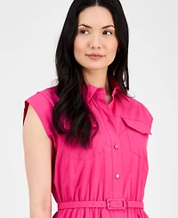 T Tahari Women's Spread-Collar Button-Front Midi Dress