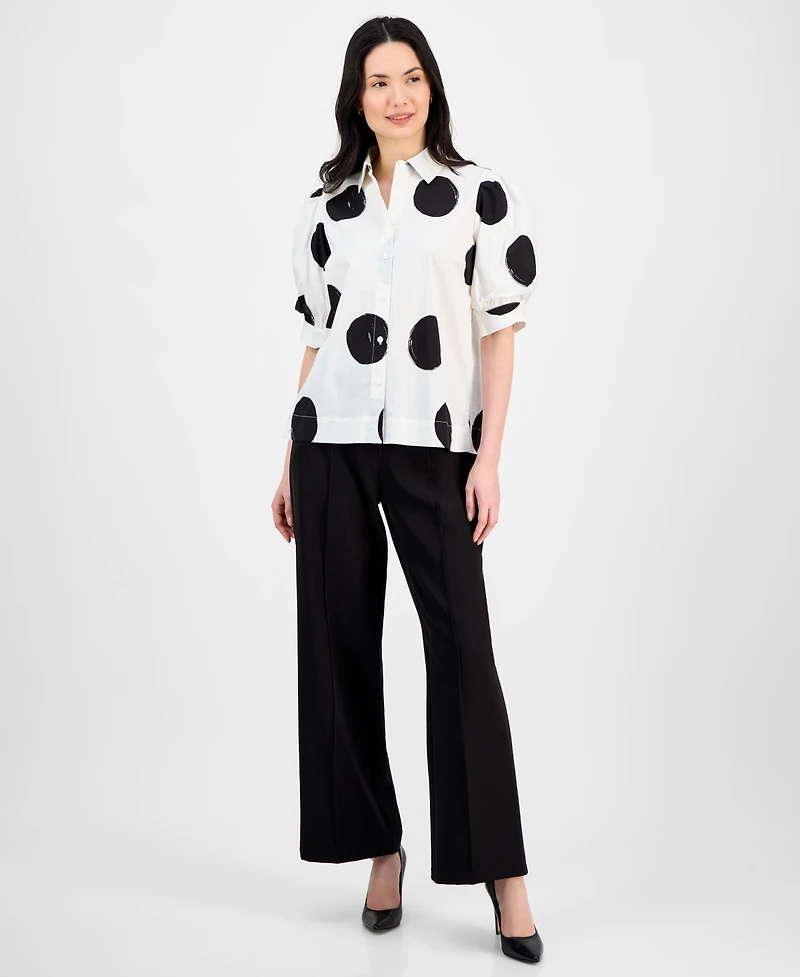 T Tahari Women's Short-Blouson-Sleeve Button-Front Shirt