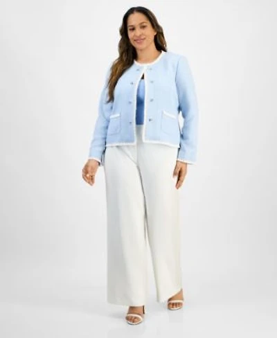 Tahari Asl Plus Size Textured Blazer U Neck Tank Top Wide Leg Pants