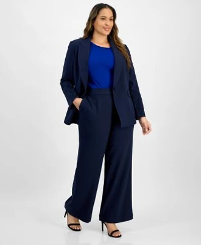 Tahari Asl Plus Size Single Button Crepe Blazer Wide Leg Pants