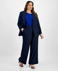 Tahari Asl Plus Size Single Button Crepe Blazer Wide Leg Pants